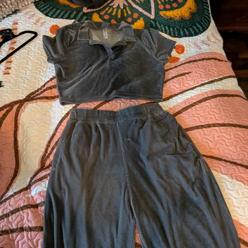 Gray Velour Two-Piece Set